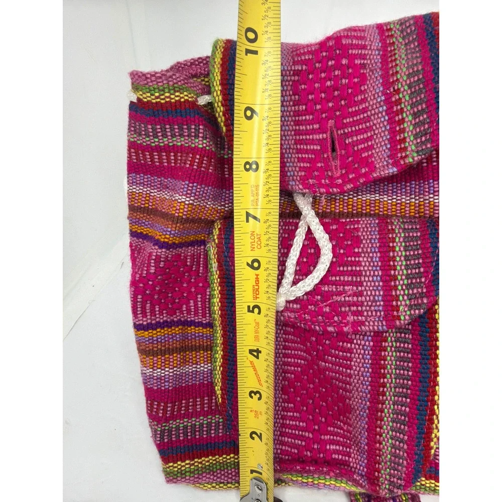 Artesanias Pinzon Woven Mexican Backpack Pink Multi Stripe Boho Rucksack Small